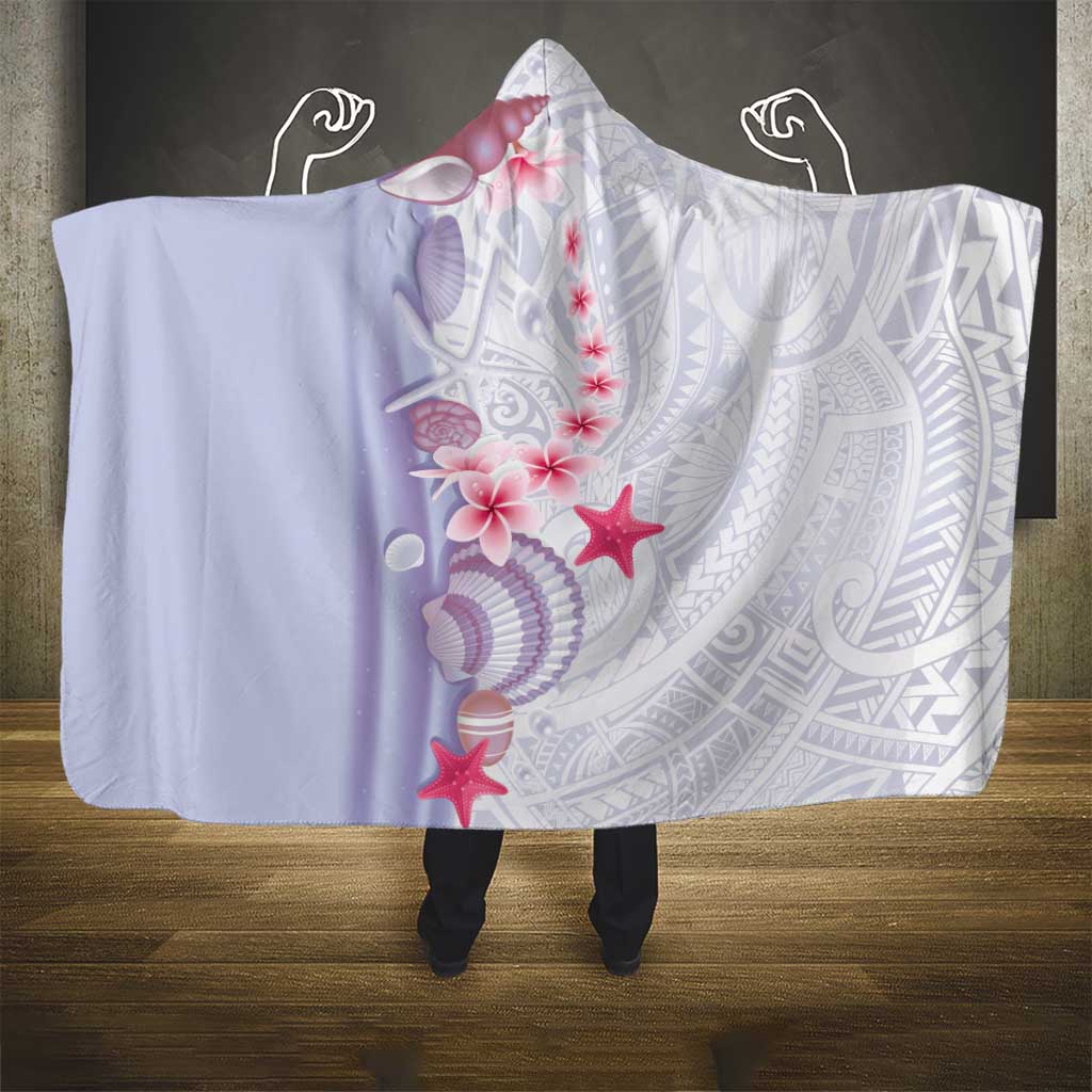 Purple Plumeria Sea Shell Hooded Blanket Starfish Polynesian Pattern - Polynesian Pride