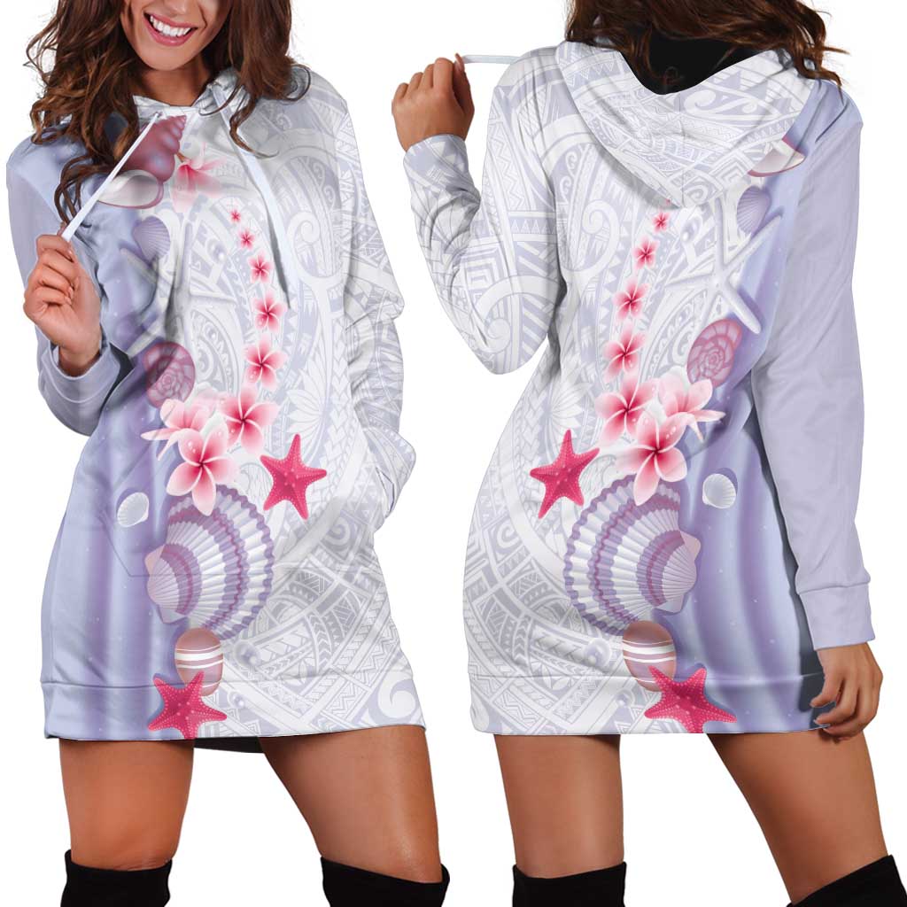 Purple Plumeria Sea Shell Hoodie Dress Starfish Polynesian Pattern - Polynesian Pride