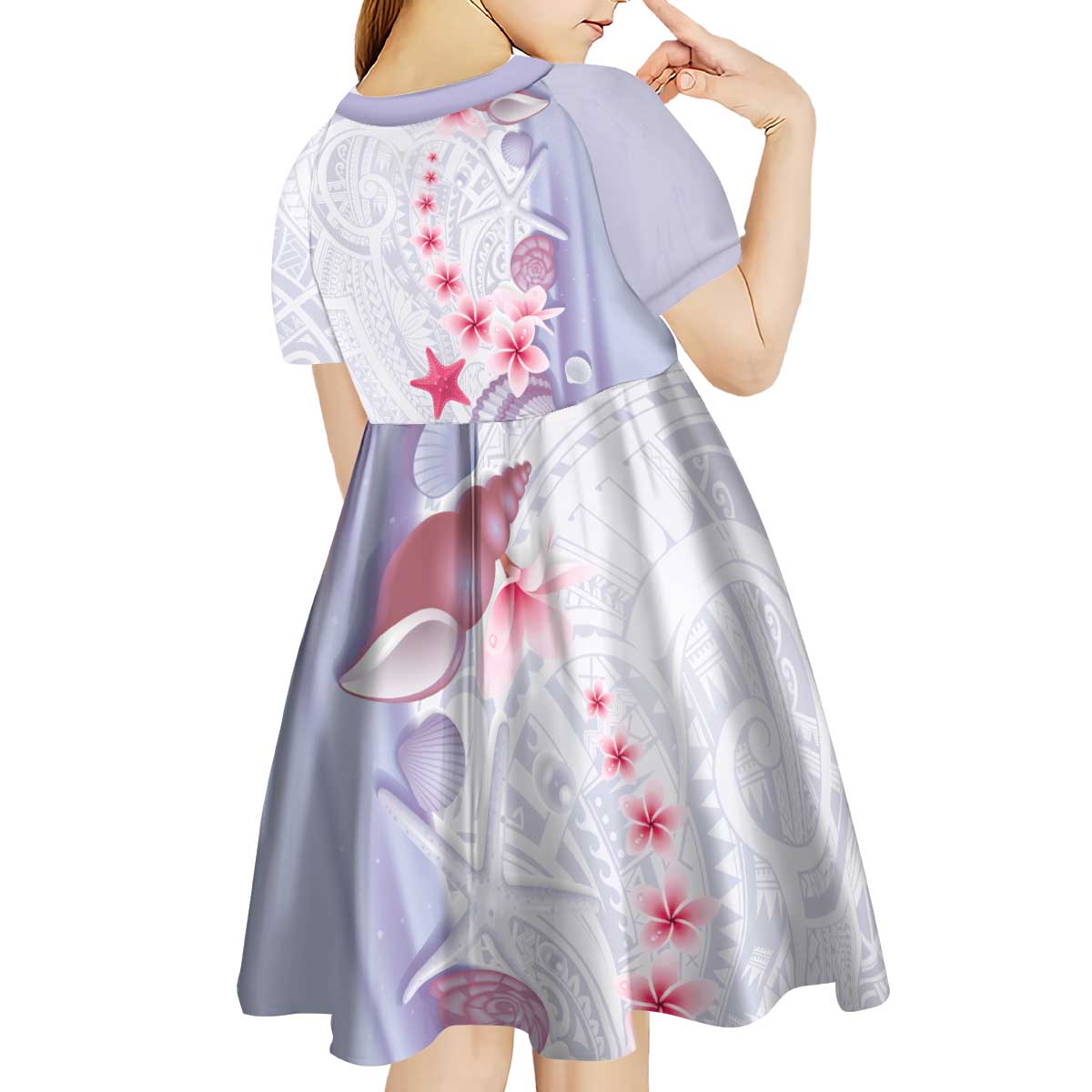 Purple Plumeria Sea Shell Kid Short Sleeve Dress Starfish Polynesian Pattern - Polynesian Pride