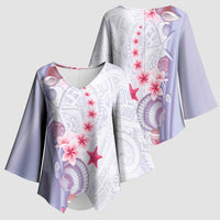 Purple Plumeria Sea Shell Kimono Sleeve Blouse Starfish Polynesian Pattern - Polynesian Pride