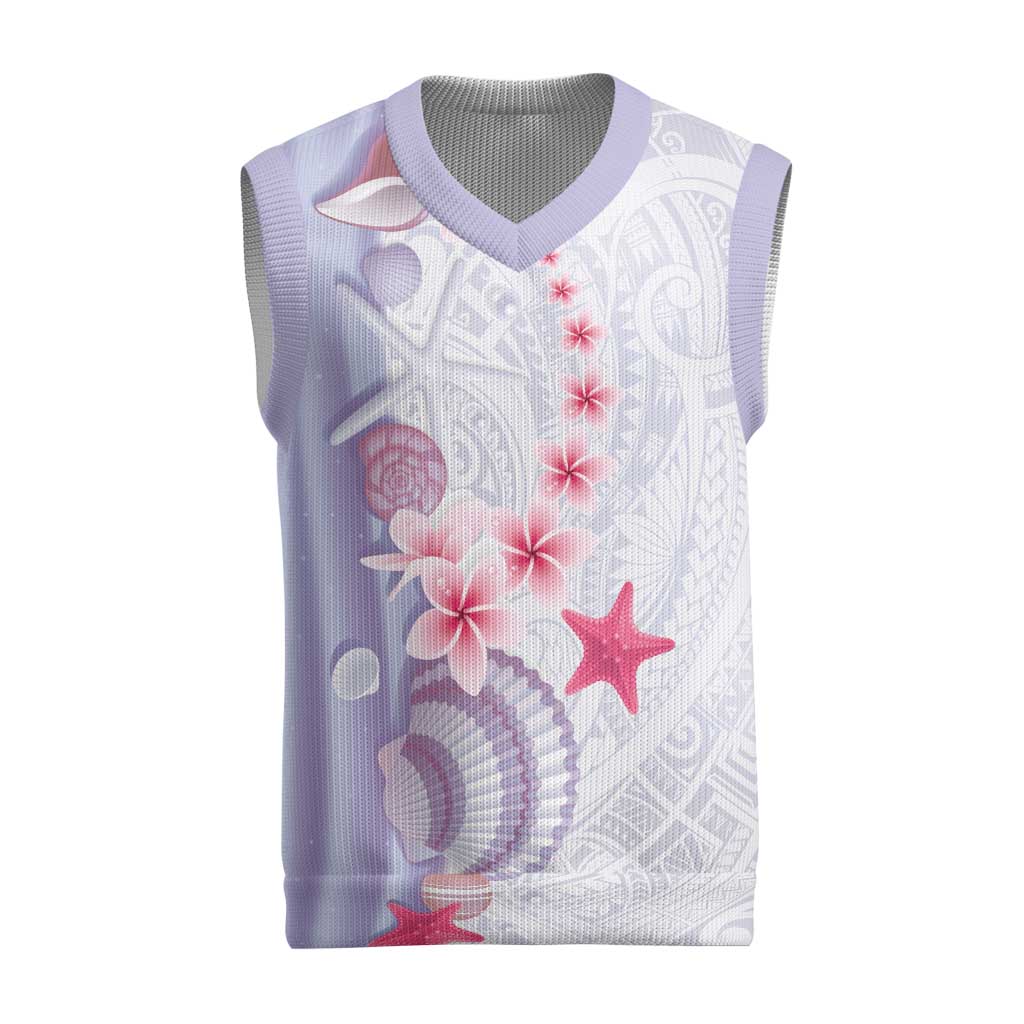 Purple Plumeria Sea Shell Christmas Knitted V-Neck Vest Starfish Polynesian Pattern - Polynesian Pride