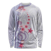 Purple Plumeria Sea Shell Long Sleeve Shirt Starfish Polynesian Pattern - Polynesian Pride