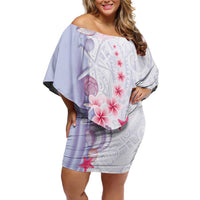 Purple Plumeria Sea Shell Off Shoulder Short Dress Starfish Polynesian Pattern - Polynesian Pride