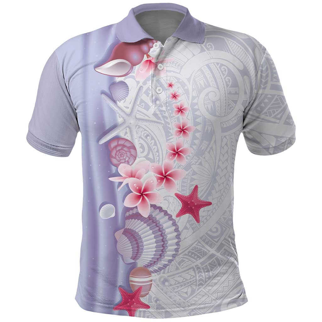Purple Plumeria Sea Shell Polo Shirt Starfish Polynesian Pattern - Polynesian Pride