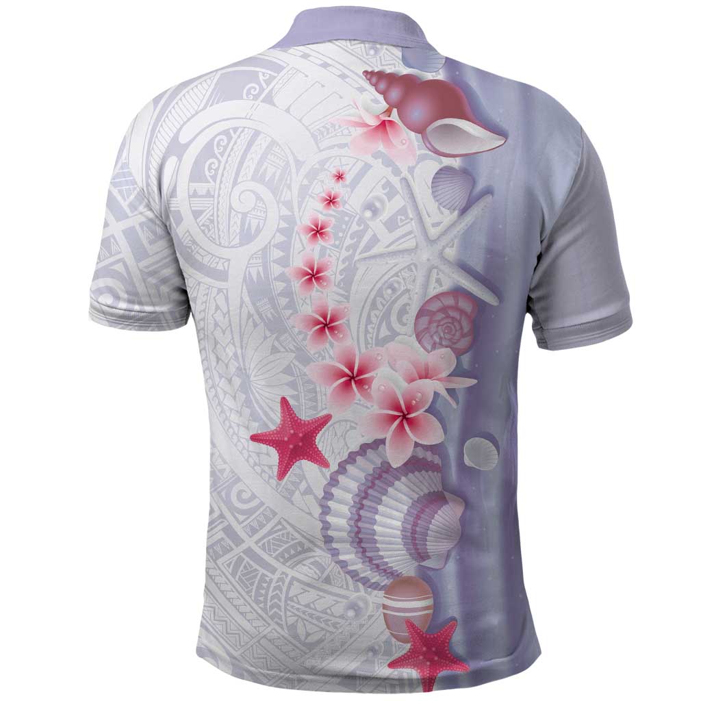 Purple Plumeria Sea Shell Polo Shirt Starfish Polynesian Pattern - Polynesian Pride