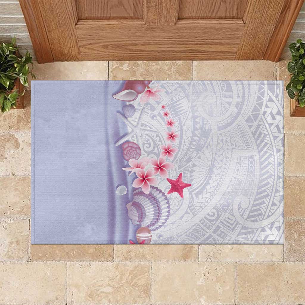 Purple Plumeria Sea Shell Rubber Doormat Starfish Polynesian Pattern - Polynesian Pride