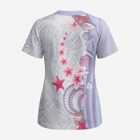 Purple Plumeria Sea Shell Scrub Top Starfish Polynesian Pattern - Polynesian Pride