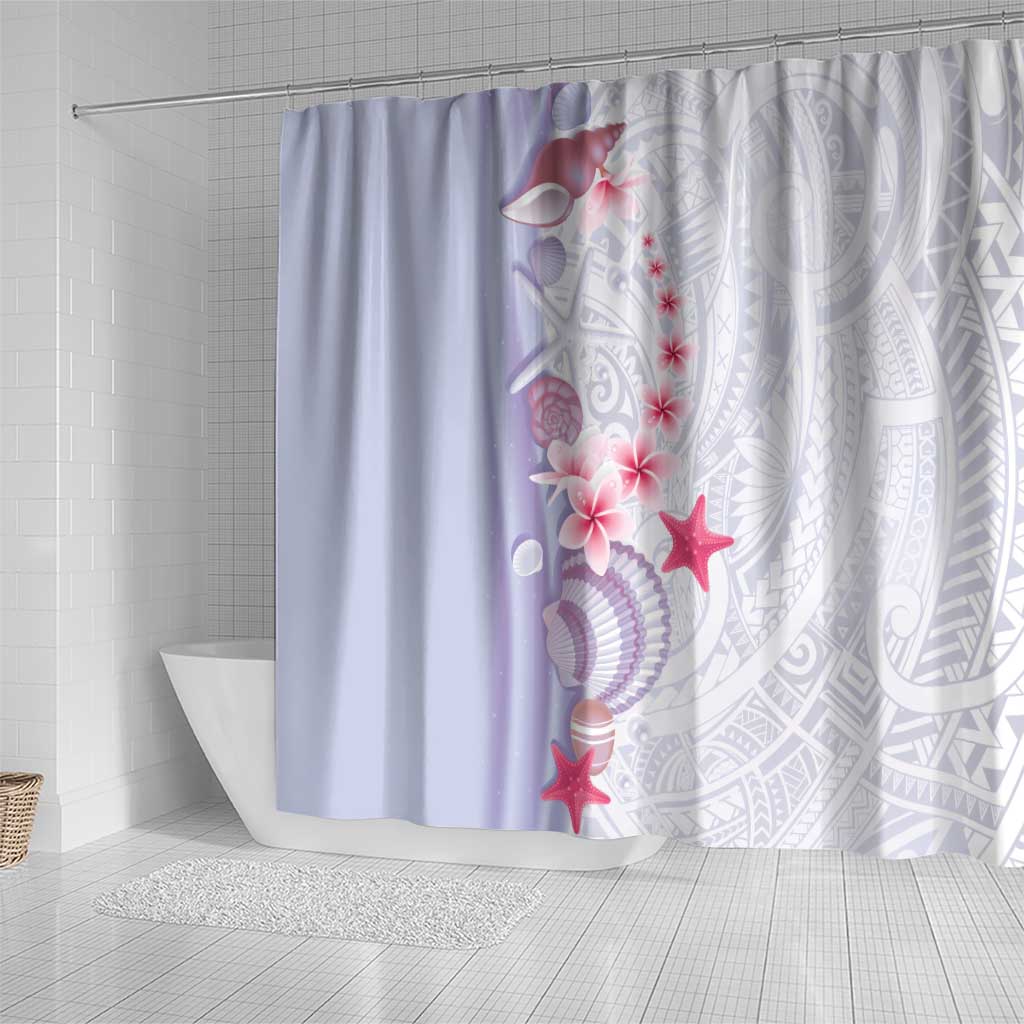 Purple Plumeria Sea Shell Shower Curtain Starfish Polynesian Pattern - Polynesian Pride