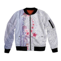 Purple Plumeria Sea Shell Sleeve Zip Bomber Jacket Starfish Polynesian Pattern - Polynesian Pride