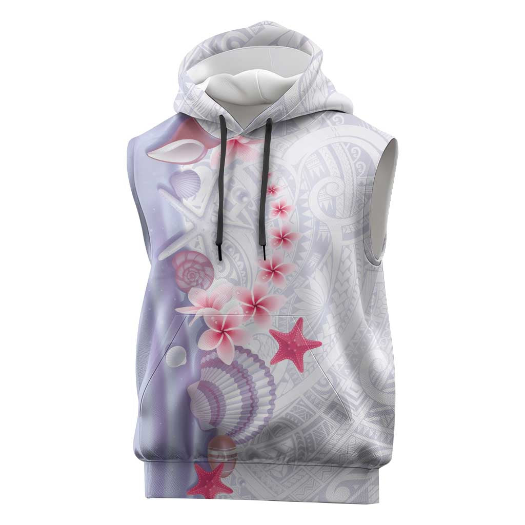 Purple Plumeria Sea Shell Sleeveless Hoodie Starfish Polynesian Pattern - Polynesian Pride