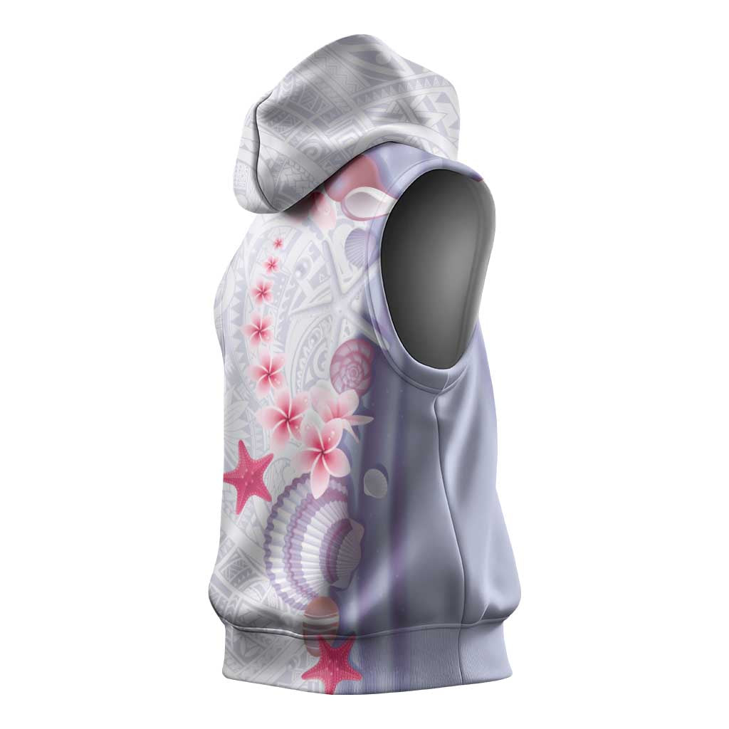 Purple Plumeria Sea Shell Sleeveless Hoodie Starfish Polynesian Pattern - Polynesian Pride