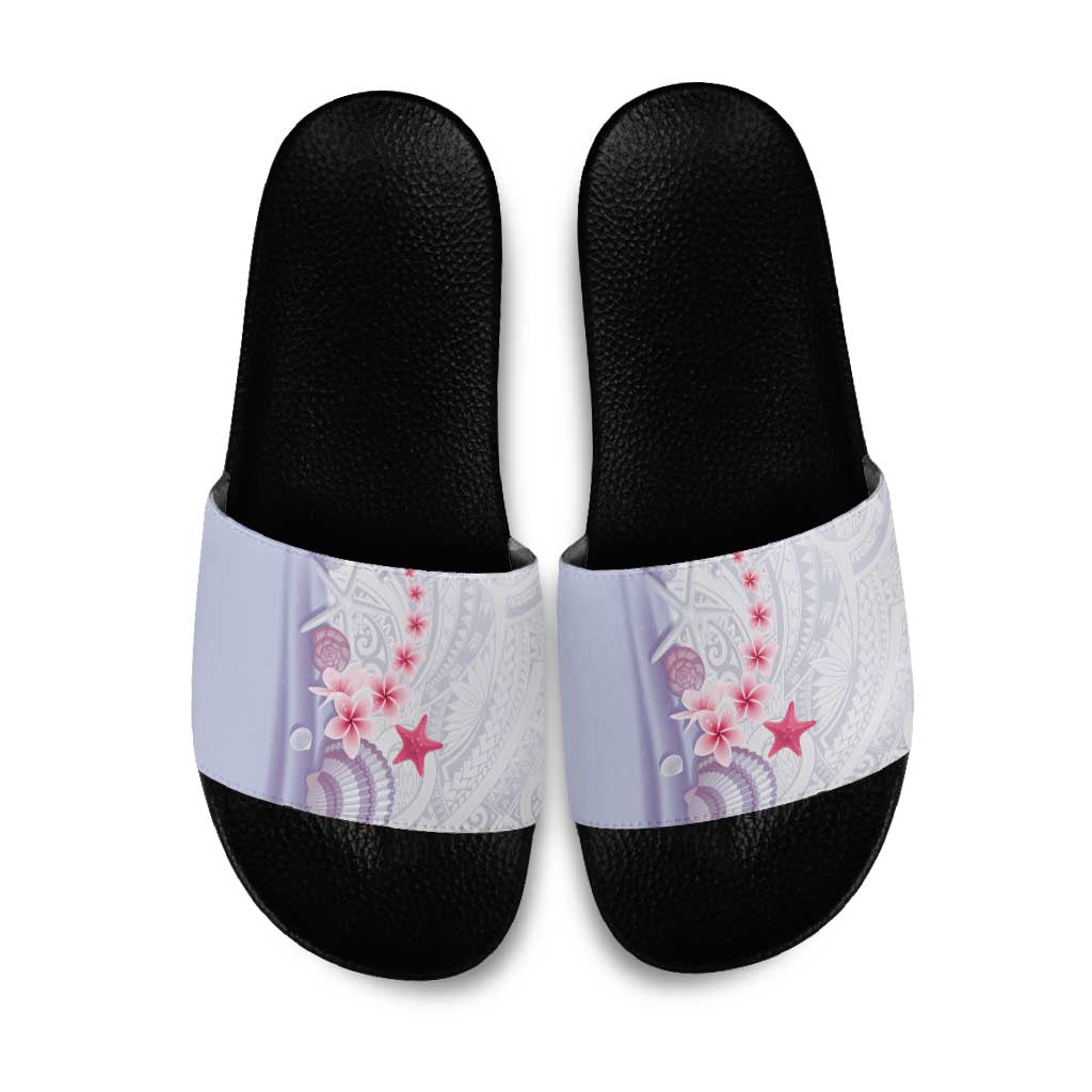 Purple Plumeria Sea Shell Slide Sandals Starfish Polynesian Pattern - Polynesian Pride