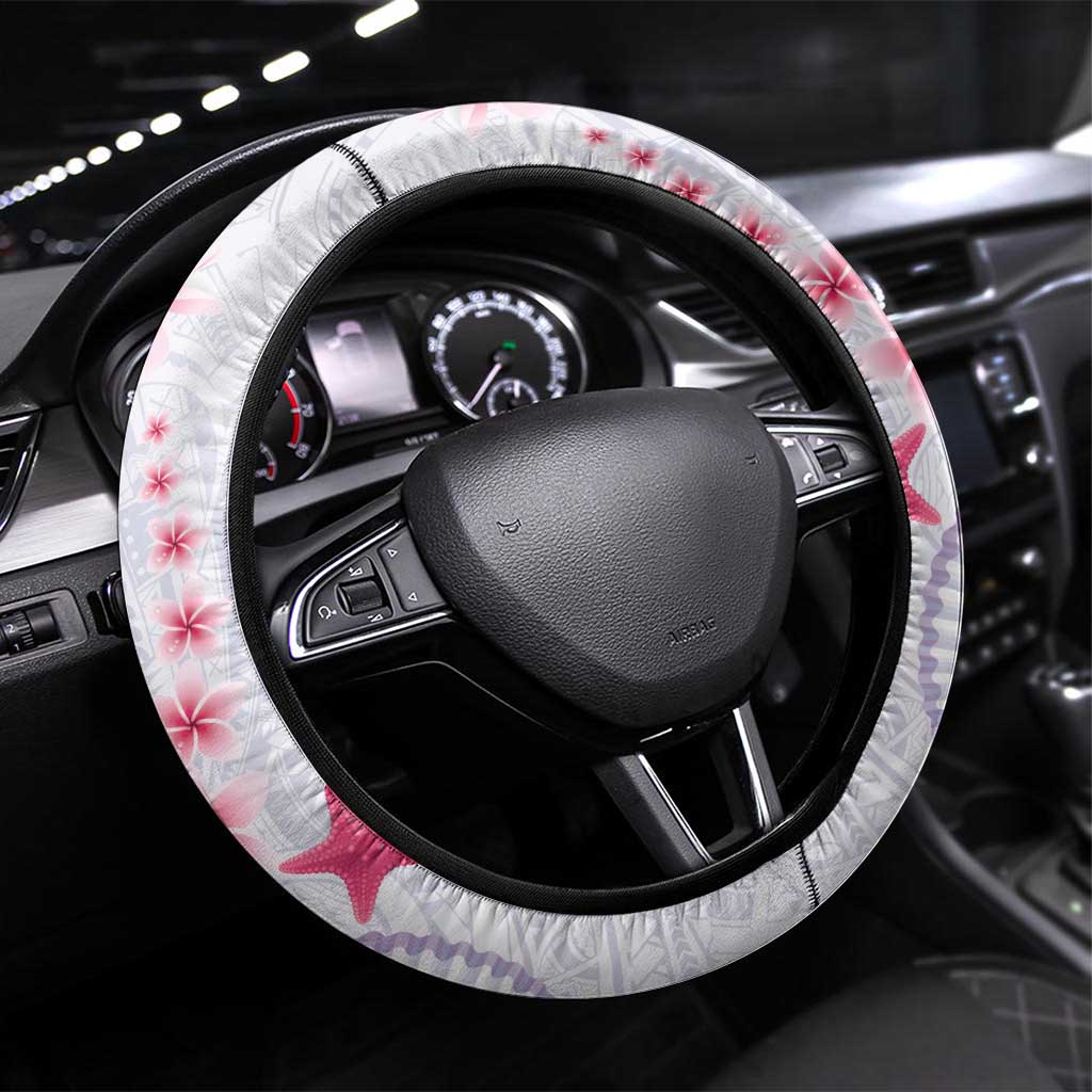 Purple Plumeria Sea Shell Steering Wheel Cover Starfish Polynesian Pattern - Polynesian Pride