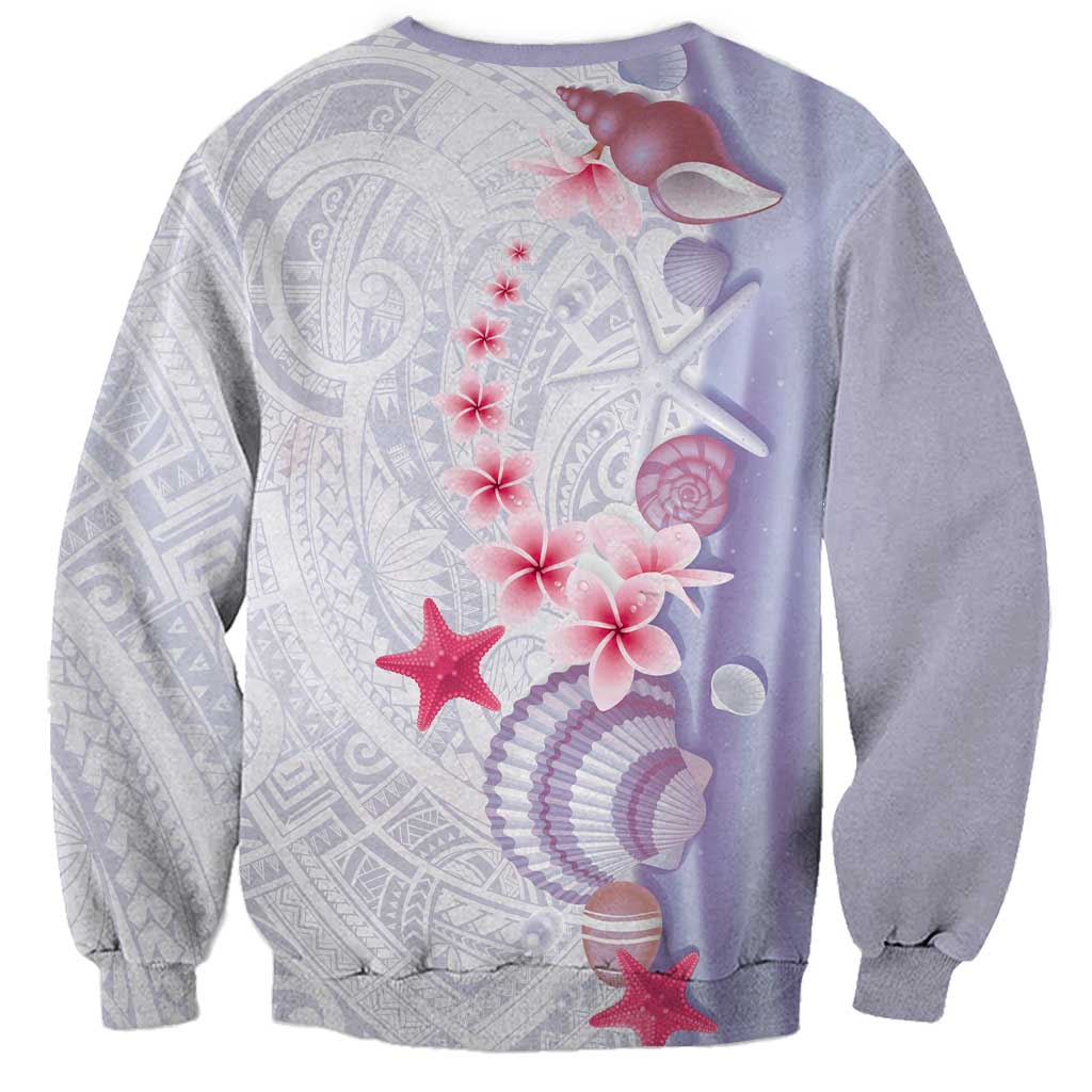 Purple Plumeria Sea Shell Sweatshirt Starfish Polynesian Pattern - Polynesian Pride