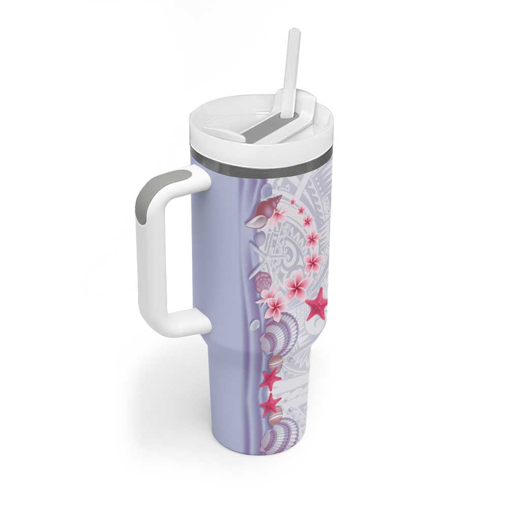 Purple Plumeria Sea Shell Tumbler With Handle Starfish Polynesian Pattern - Polynesian Pride
