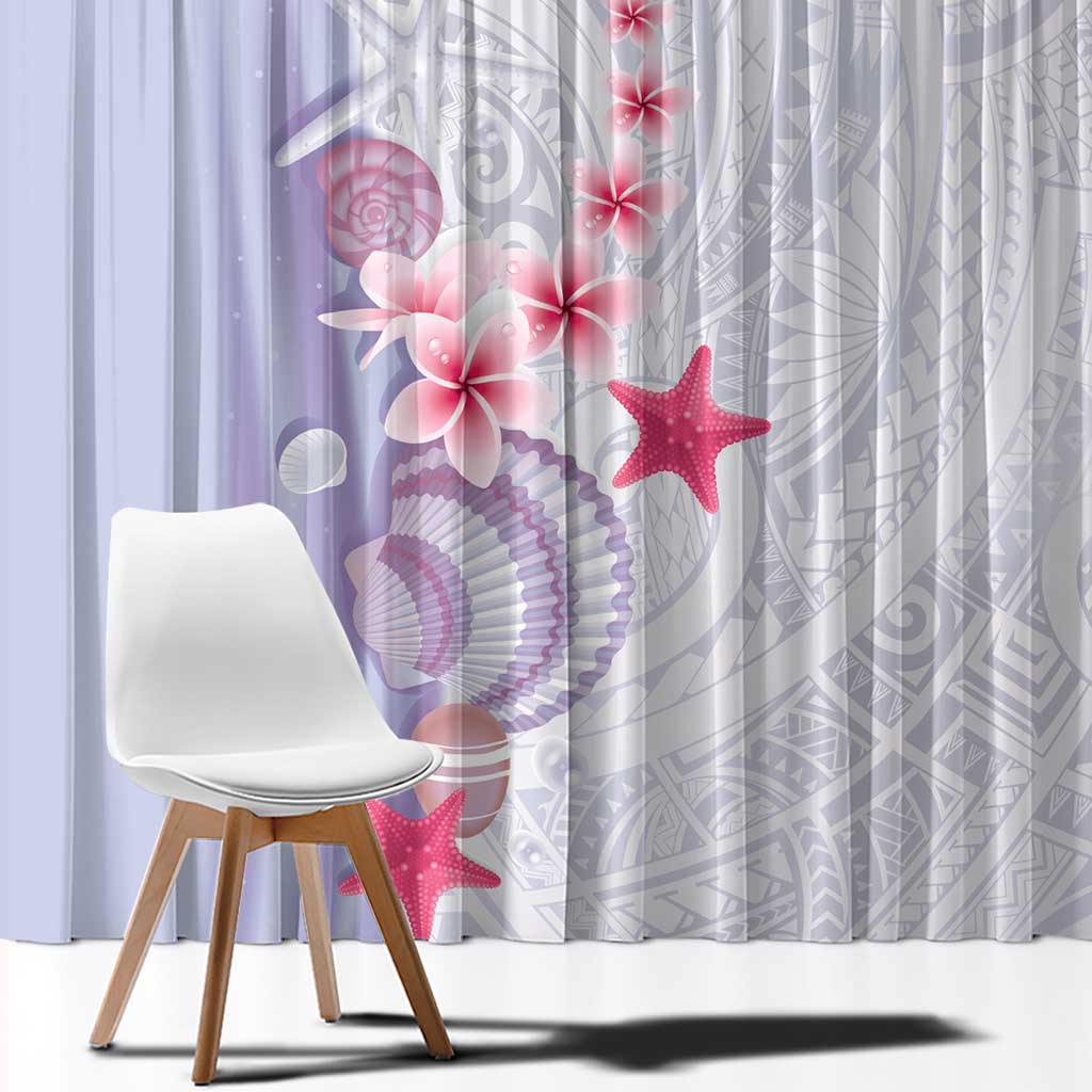 Purple Plumeria Sea Shell Window Curtain Starfish Polynesian Pattern - Polynesian Pride