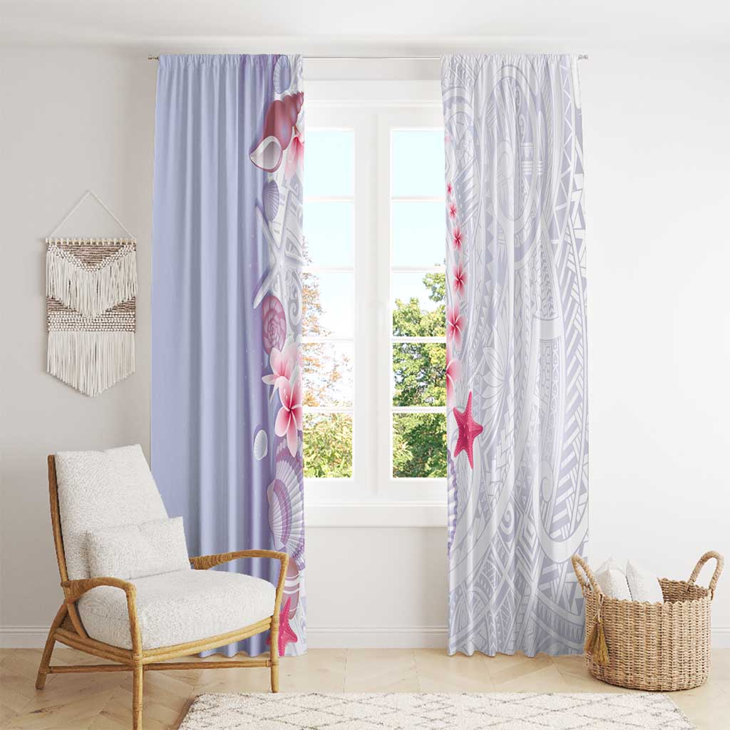 Purple Plumeria Sea Shell Window Curtain Starfish Polynesian Pattern - Polynesian Pride