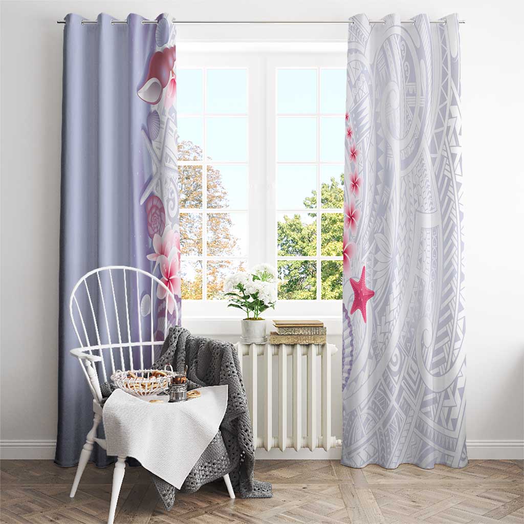 Purple Plumeria Sea Shell Window Curtain Starfish Polynesian Pattern - Polynesian Pride