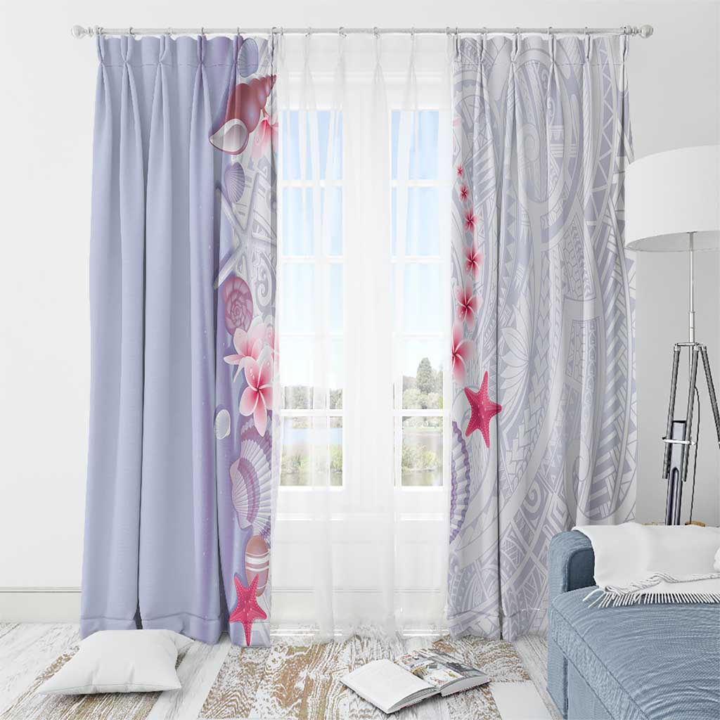 Purple Plumeria Sea Shell Window Curtain Starfish Polynesian Pattern - Polynesian Pride