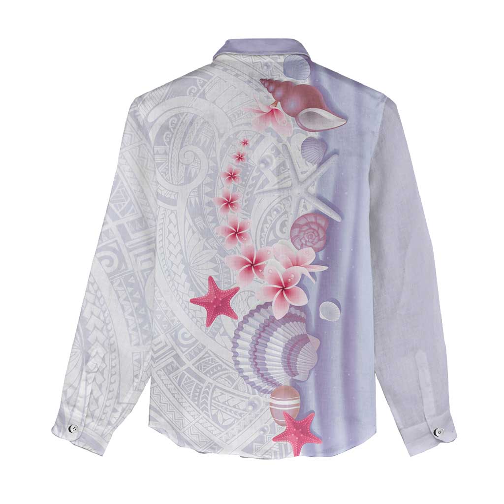 Purple Plumeria Sea Shell Women Casual Shirt Starfish Polynesian Pattern - Polynesian Pride