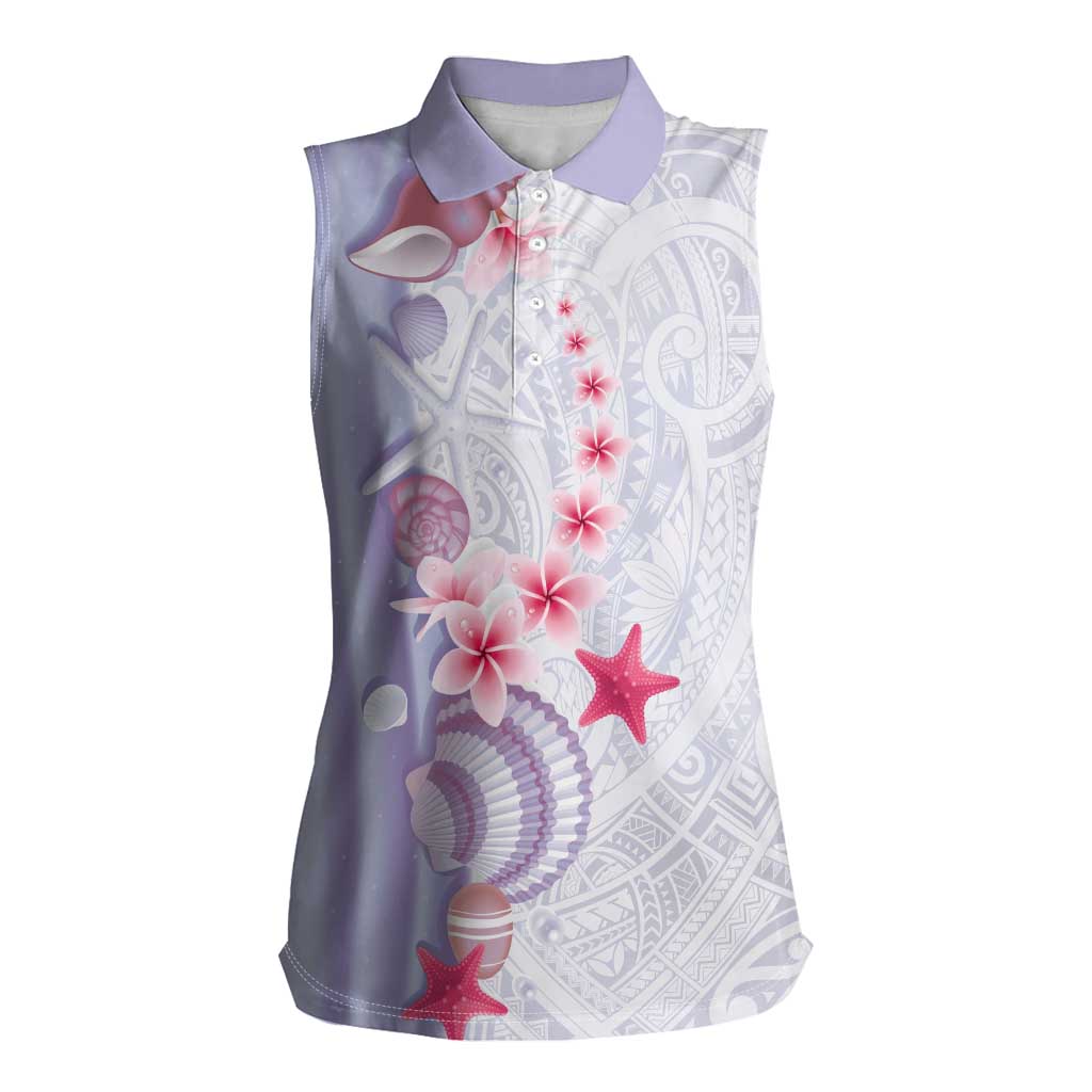 Purple Plumeria Sea Shell Women Sleeveless Polo Shirt Starfish Polynesian Pattern - Polynesian Pride