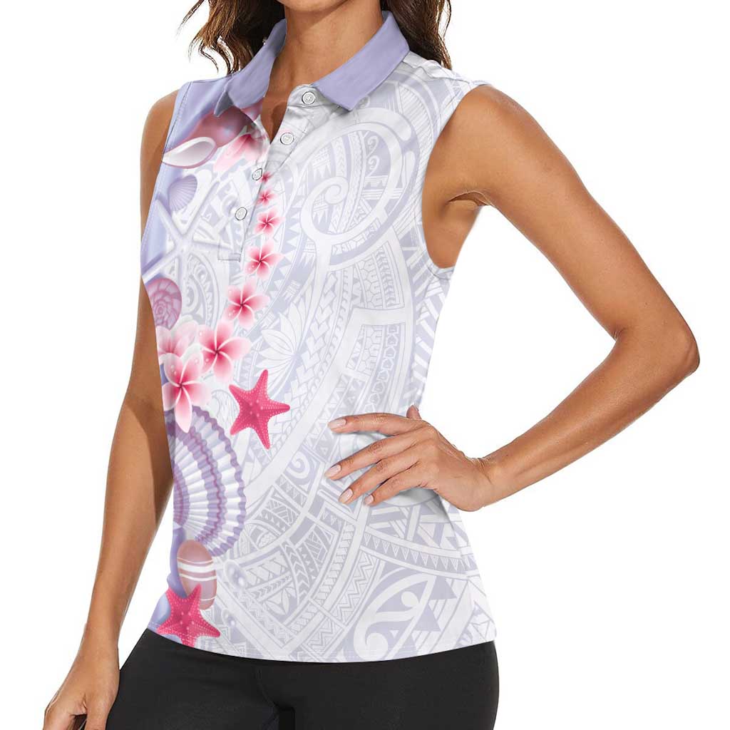 Purple Plumeria Sea Shell Women Sleeveless Polo Shirt Starfish Polynesian Pattern - Polynesian Pride
