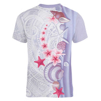 Purple Plumeria Sea Shell Women V-Neck T-Shirt Starfish Polynesian Pattern - Polynesian Pride