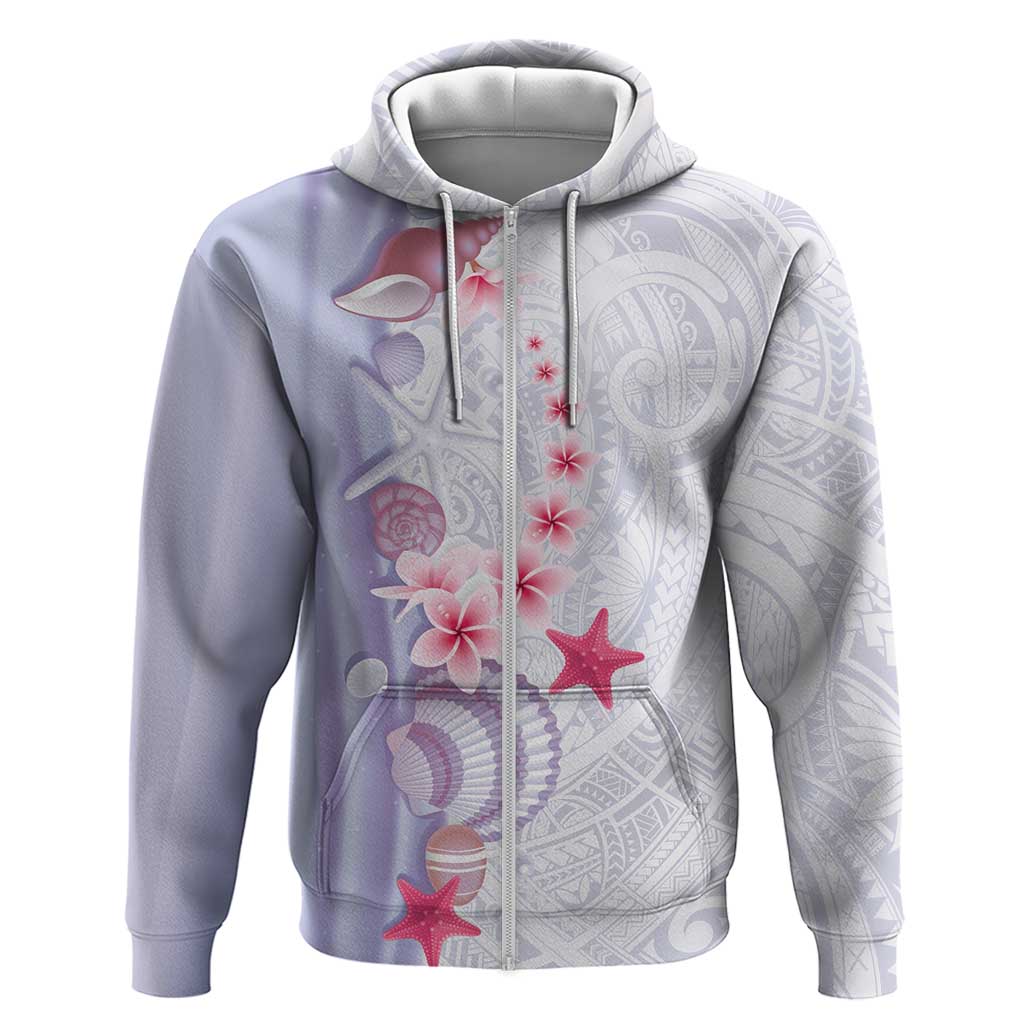 Purple Plumeria Sea Shell Zip Hoodie Starfish Polynesian Pattern - Polynesian Pride