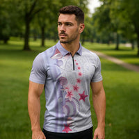 Purple Plumeria Sea Shell Zipper Polo Shirt Starfish Polynesian Pattern - Polynesian Pride