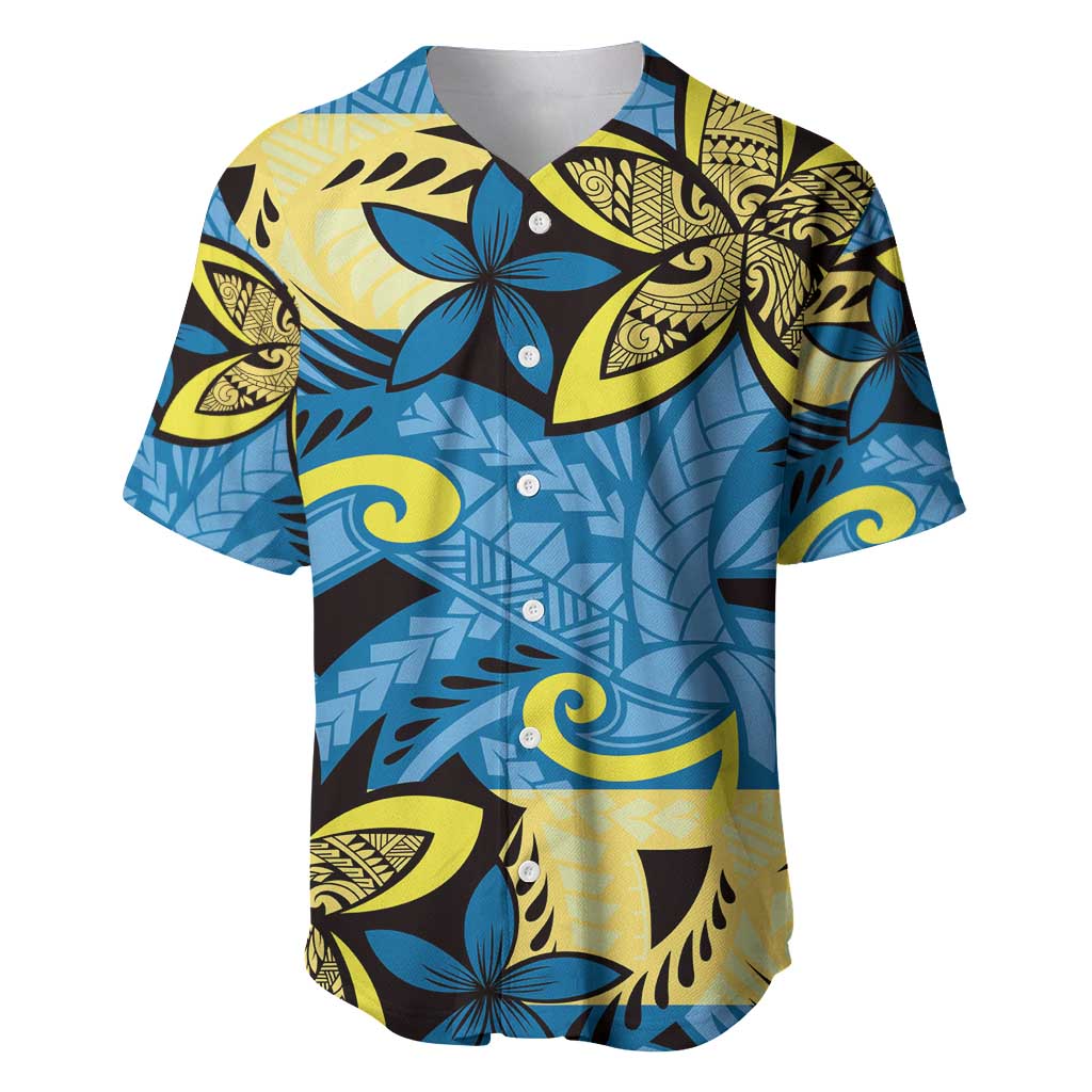Plumeria Polynesian Pattern Baseball Jersey Unique Fantasy Blue Yellow LT01 Blue - Polynesian Pride