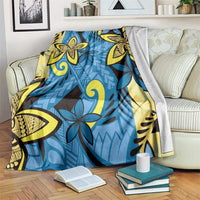 Plumeria Polynesian Pattern Blanket Unique Fantasy Blue Yellow