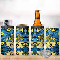 Plumeria Polynesian Pattern 4 in 1 Can Cooler Tumbler Unique Fantasy Blue Yellow