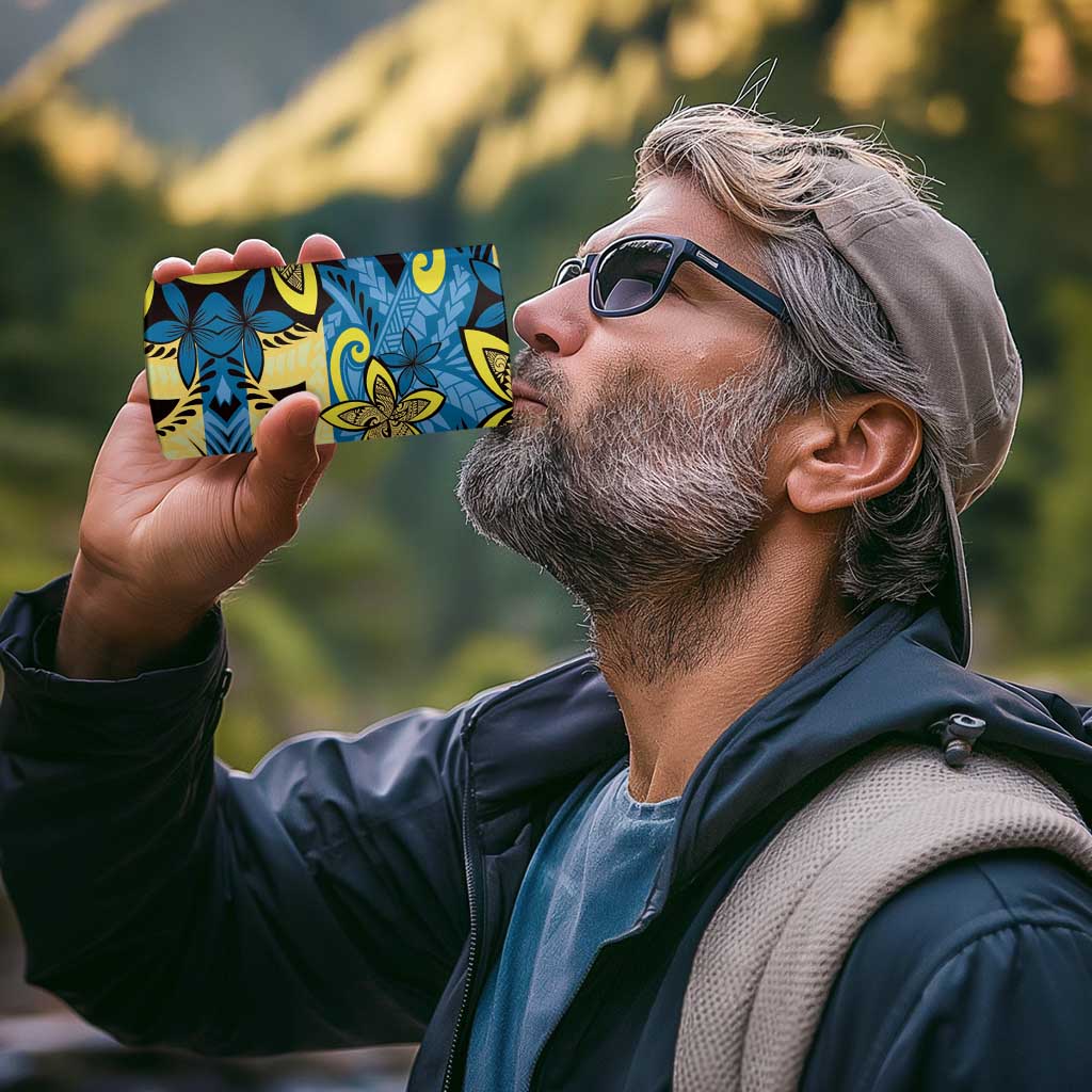 Plumeria Polynesian Pattern 4 in 1 Can Cooler Tumbler Unique Fantasy Blue Yellow