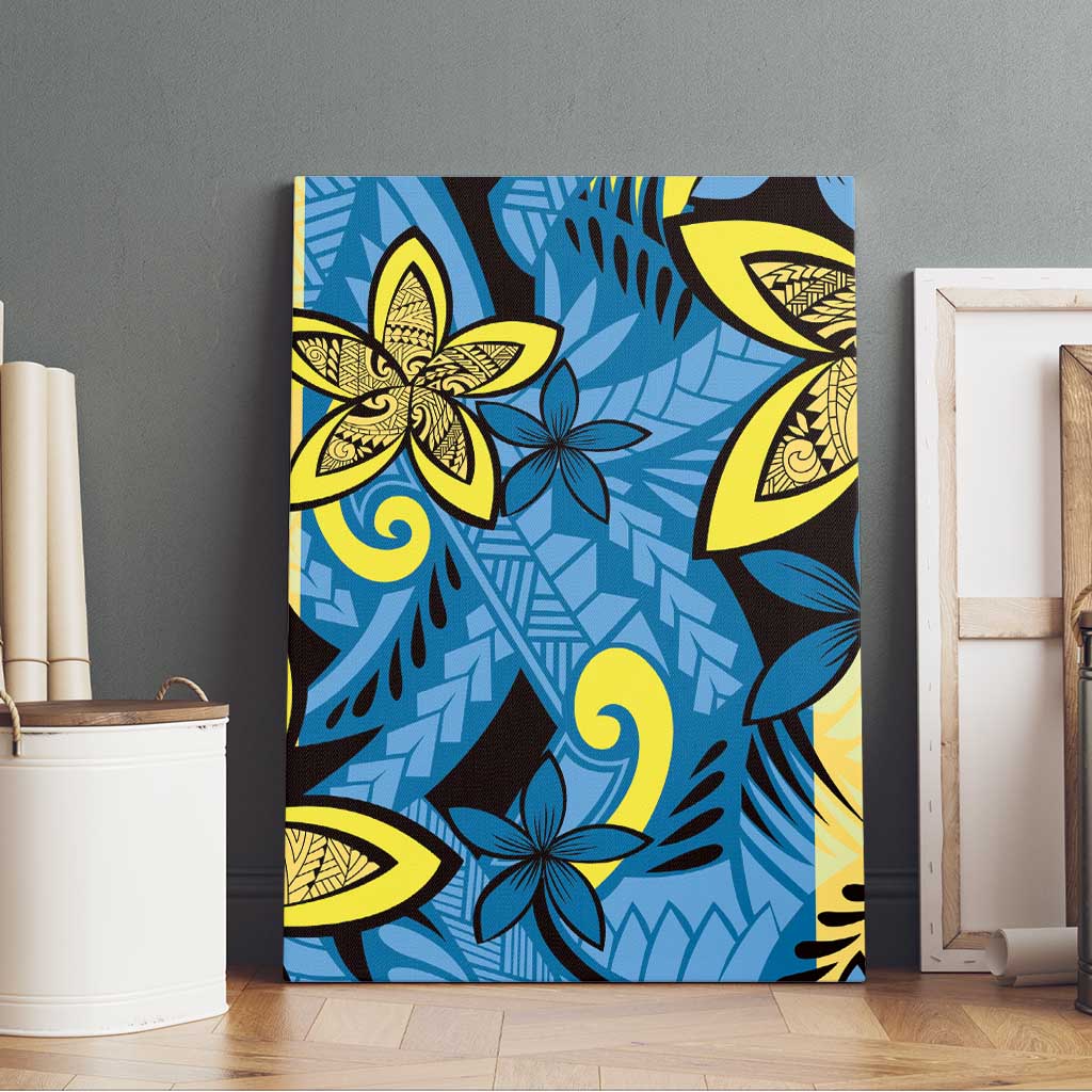 Plumeria Polynesian Pattern Canvas Wall Art Unique Fantasy Blue Yellow