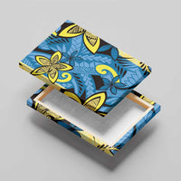 Plumeria Polynesian Pattern Canvas Wall Art Unique Fantasy Blue Yellow