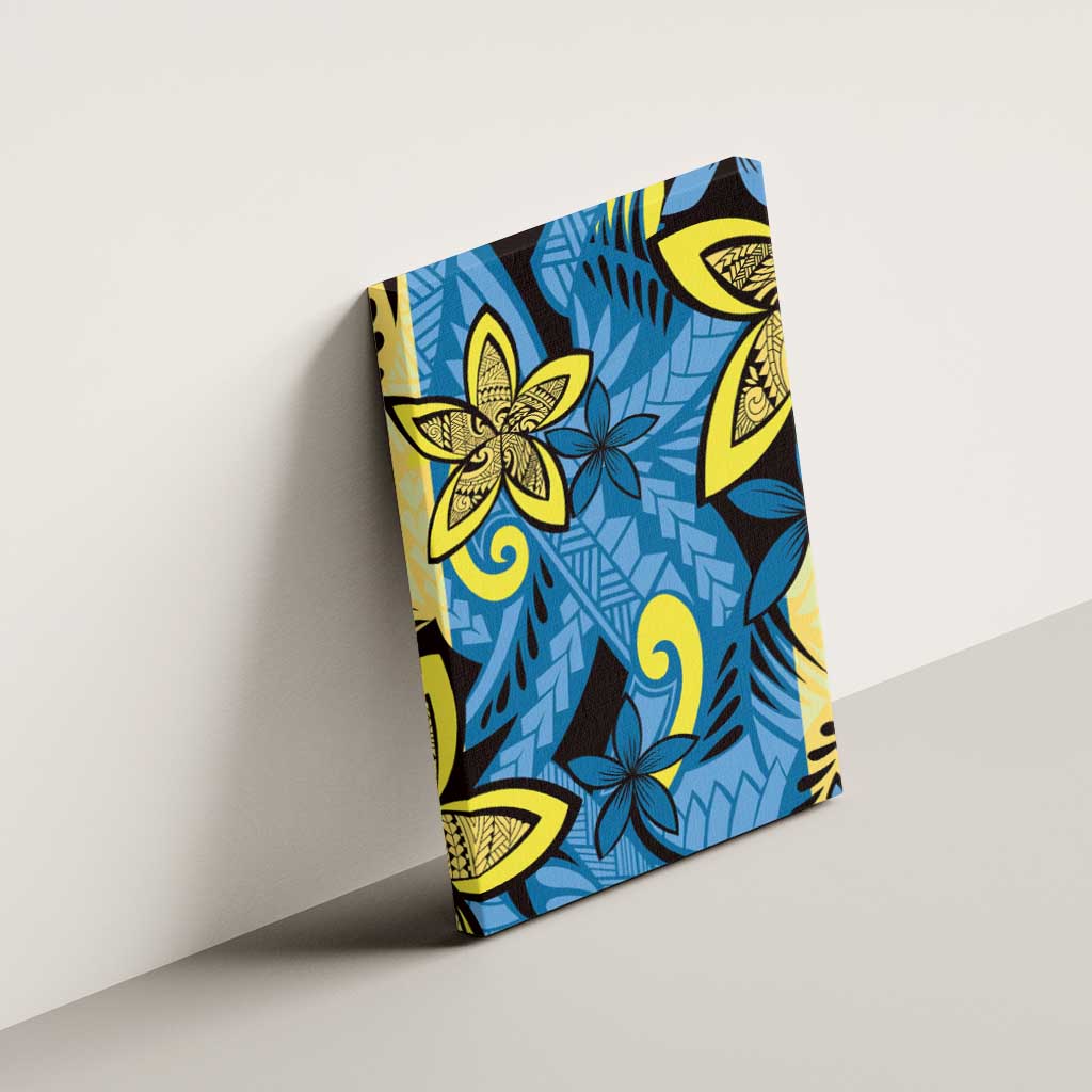 Plumeria Polynesian Pattern Canvas Wall Art Unique Fantasy Blue Yellow