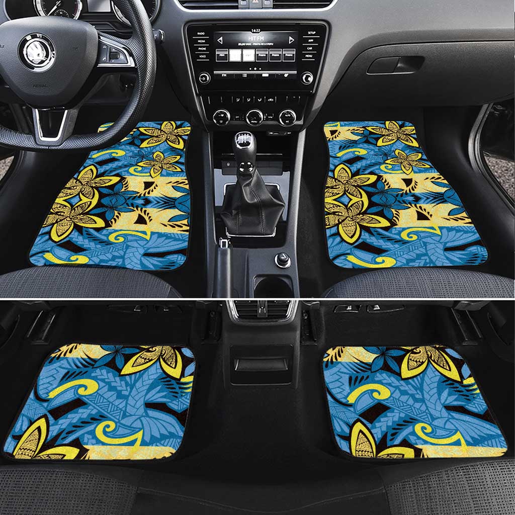 Plumeria Polynesian Pattern Car Mats Unique Fantasy Blue Yellow