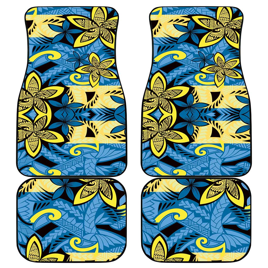 Plumeria Polynesian Pattern Car Mats Unique Fantasy Blue Yellow