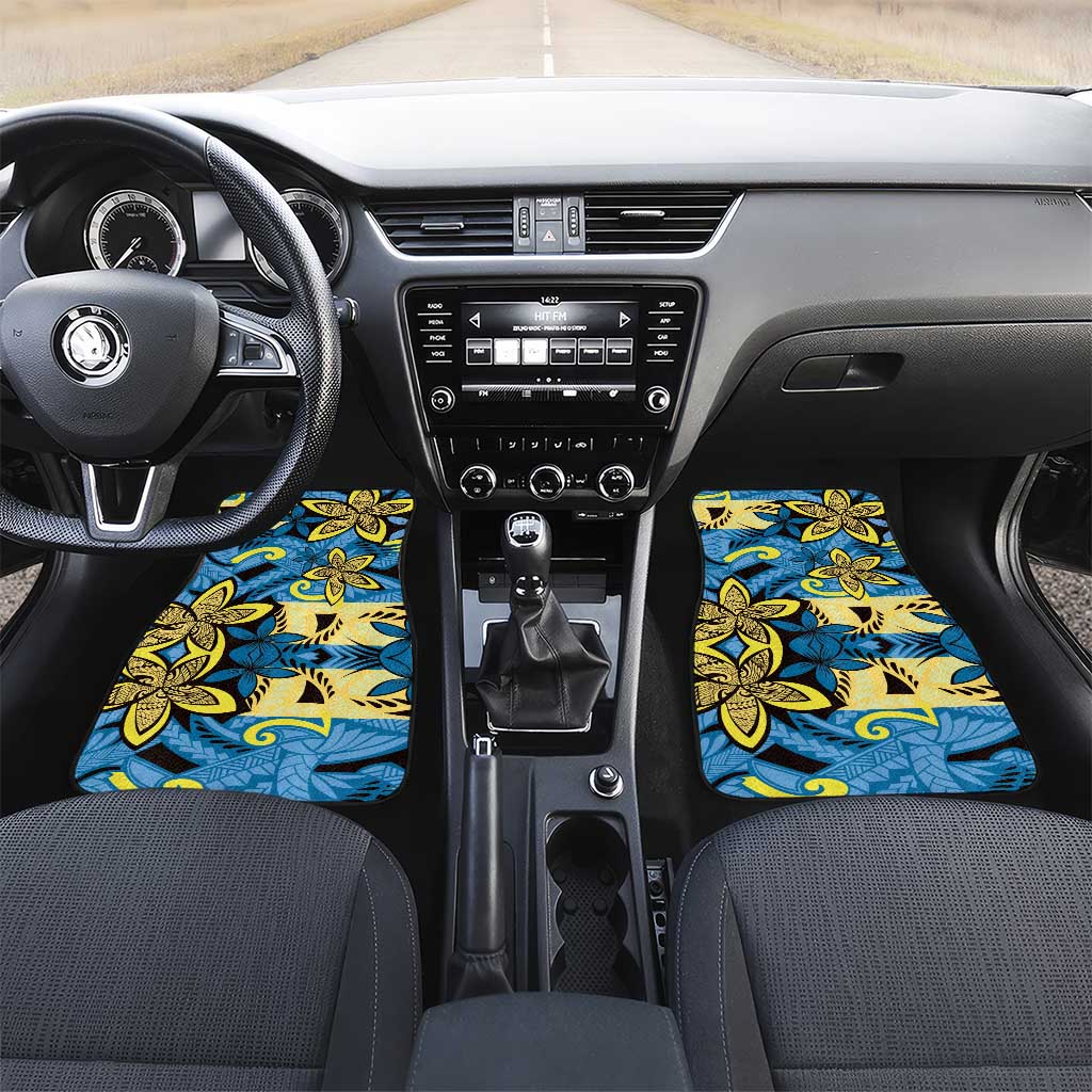 Plumeria Polynesian Pattern Car Mats Unique Fantasy Blue Yellow