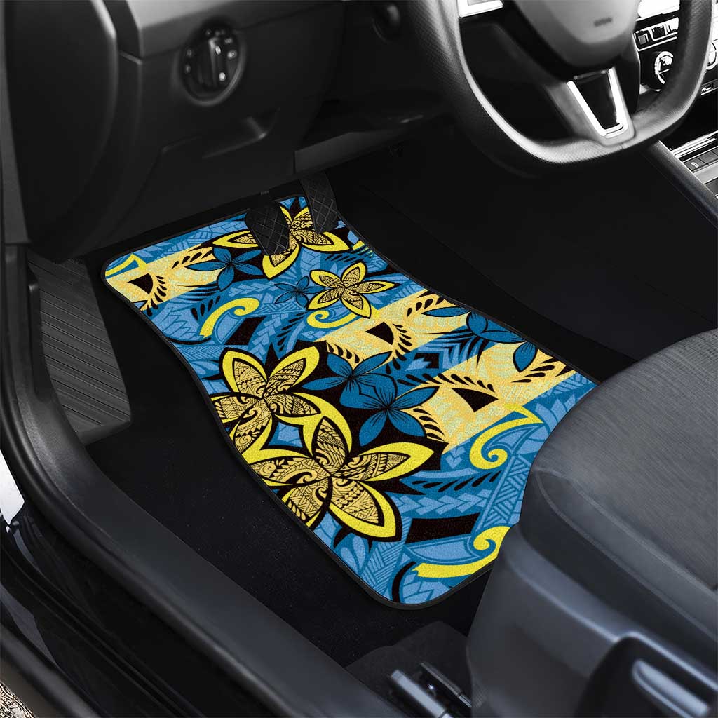 Plumeria Polynesian Pattern Car Mats Unique Fantasy Blue Yellow