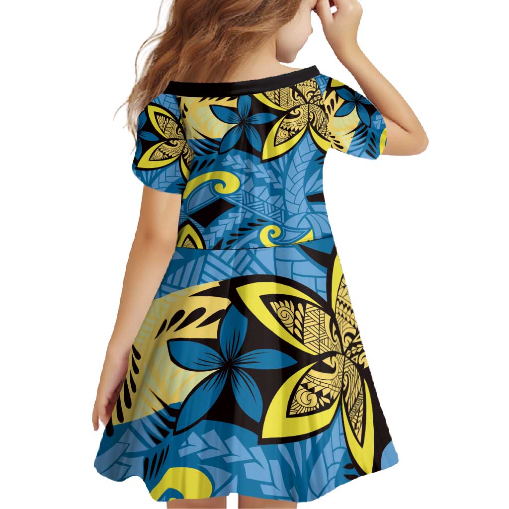 Plumeria Polynesian Pattern Family Matching Long Sleeve Bodycon Dress and Hawaiian Shirt Unique Fantasy Blue Yellow