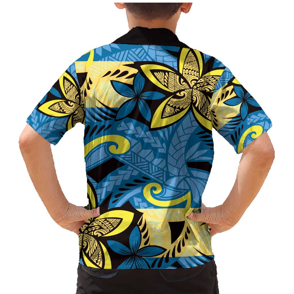 Plumeria Polynesian Pattern Family Matching Mermaid Dress and Hawaiian Shirt Unique Fantasy Blue Yellow