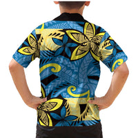 Plumeria Polynesian Pattern Family Matching Mermaid Dress and Hawaiian Shirt Unique Fantasy Blue Yellow