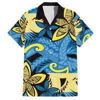 Plumeria Polynesian Pattern Family Matching Off The Shoulder Long Sleeve Dress and Hawaiian Shirt Unique Fantasy Blue Yellow