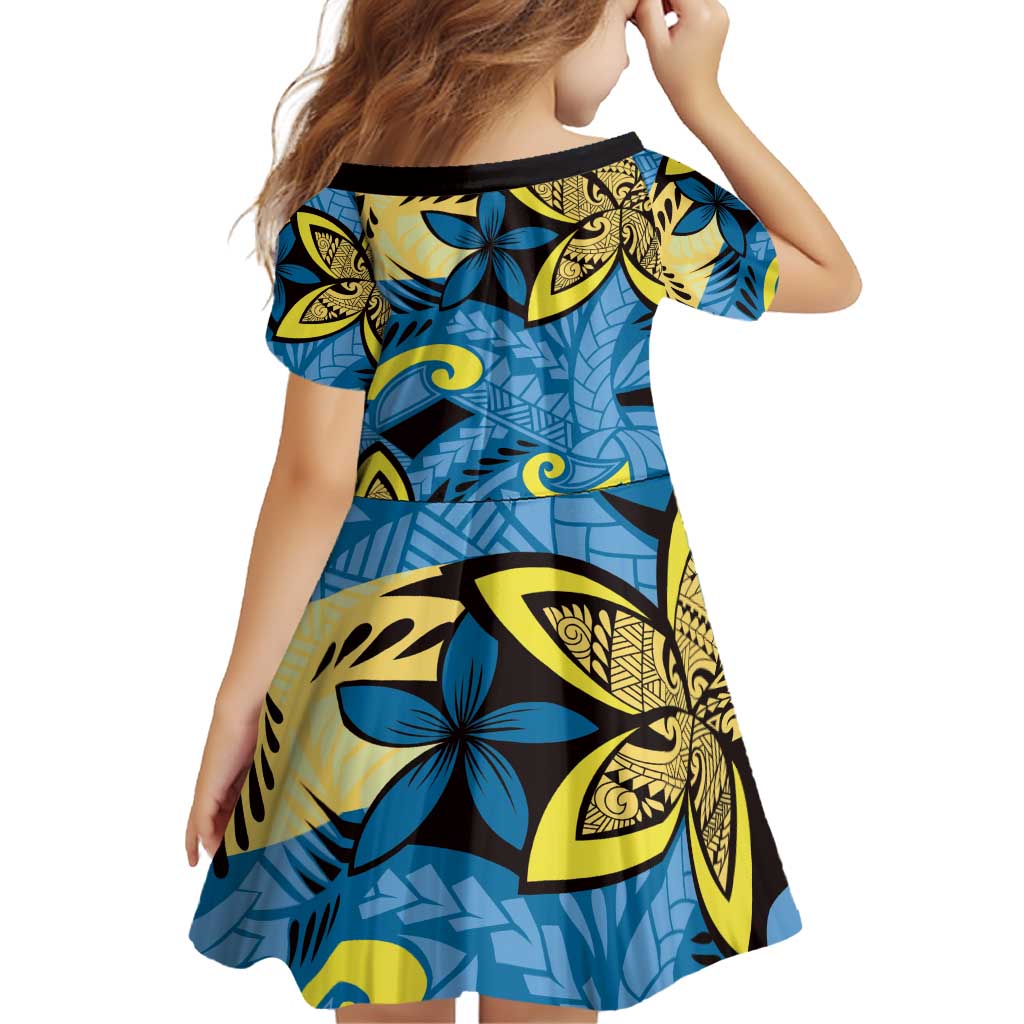 Plumeria Polynesian Pattern Family Matching Off Shoulder Short Dress and Hawaiian Shirt Unique Fantasy Blue Yellow