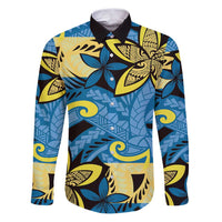 Plumeria Polynesian Pattern Family Matching Puletasi and Hawaiian Shirt Unique Fantasy Blue Yellow