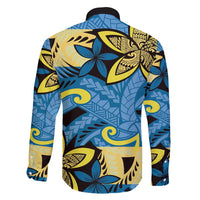 Plumeria Polynesian Pattern Family Matching Puletasi and Hawaiian Shirt Unique Fantasy Blue Yellow