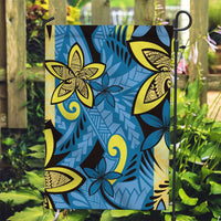 Plumeria Polynesian Pattern Garden Flag Unique Fantasy Blue Yellow