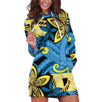 Plumeria Polynesian Pattern Hoodie Dress Unique Fantasy Blue Yellow