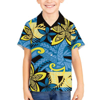 Plumeria Polynesian Pattern Kid Hawaiian Shirt Unique Fantasy Blue Yellow